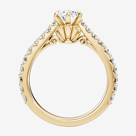 Enchanted Disney Fine Jewelry Ariel (F / Si1) Womens 2 1/8 Ct. T.W. Lab Grown White Diamond 10K Gold Marquise Ariel Princess The Little Mermaid Side Stone Engagement Ring