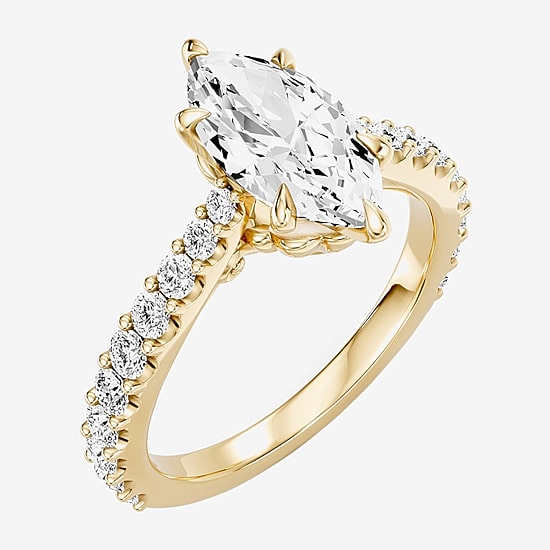 Enchanted Disney Fine Jewelry Ariel (F / Si1) Womens 2 1/8 Ct. T.W. Lab Grown White Diamond 10K Gold Marquise Ariel Princess The Little Mermaid Side Stone Engagement Ring