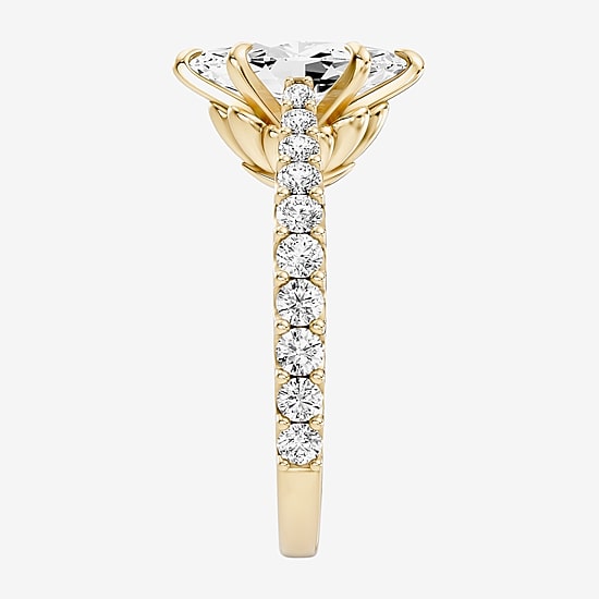 Enchanted Disney Fine Jewelry Ariel (F / Si1) Womens 2 1/8 Ct. T.W. Lab Grown White Diamond 10K Gold Marquise Ariel Princess The Little Mermaid Side Stone Engagement Ring
