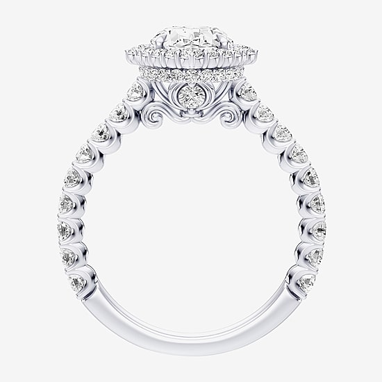 Enchanted Disney Fine Jewelry Cinderella (F / Si1) Womens 2 1/2 CT. T.W. Lab Grown White Diamond 10K Gold Cinderella Princess Side Stone Halo Engagement Ring