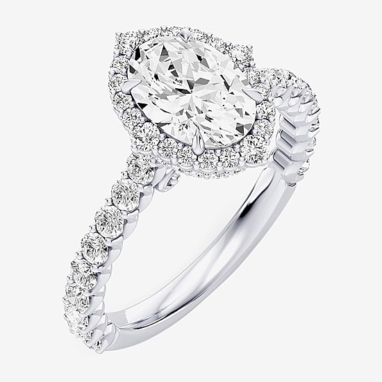 Enchanted Disney Fine Jewelry Cinderella (F / Si1) Womens 2 1/2 CT. T.W. Lab Grown White Diamond 10K Gold Cinderella Princess Side Stone Halo Engagement Ring