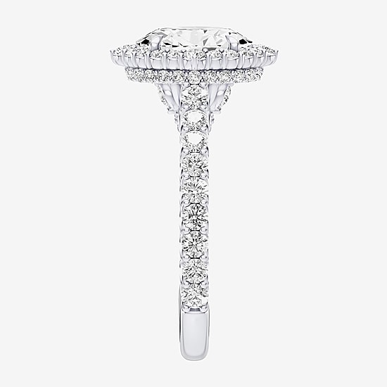 Enchanted Disney Fine Jewelry Cinderella (F / Si1) Womens 2 1/2 CT. T.W. Lab Grown White Diamond 10K Gold Cinderella Princess Side Stone Halo Engagement Ring