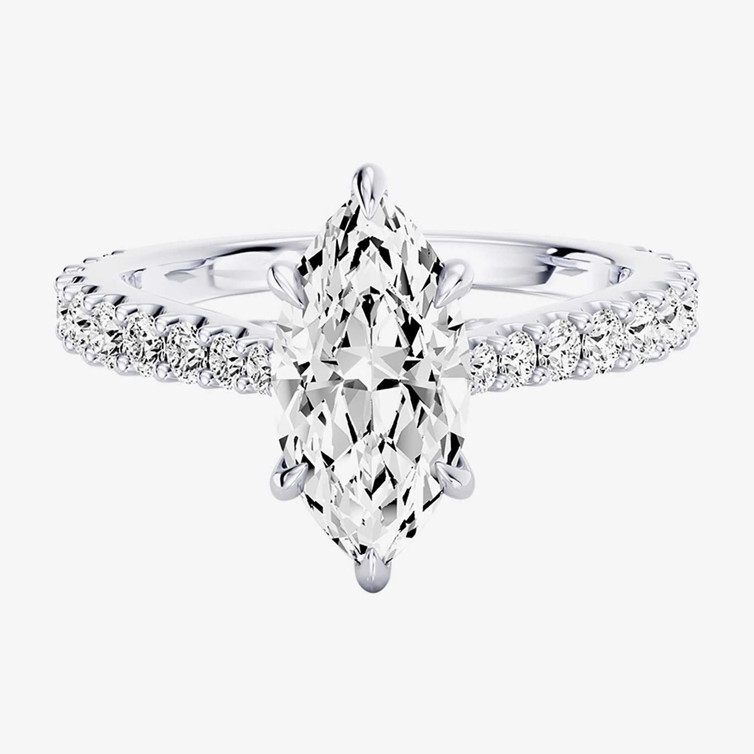 Enchanted Disney Fine Jewelry Ariel (F / Si1) Womens 2 1/8 Ct. T.W. Lab Grown White Diamond 10K Gold Marquise Princess The Little Mermaid Side Stone Engagement Ring