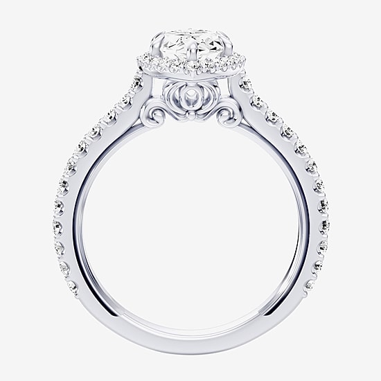 Enchanted Disney Fine Jewelry Cinderella (F / Si1) Womens 2 CT. T.W. Lab Grown White Diamond 10K Gold Marquise Cinderella Princess Side Stone Halo Engagement Ring
