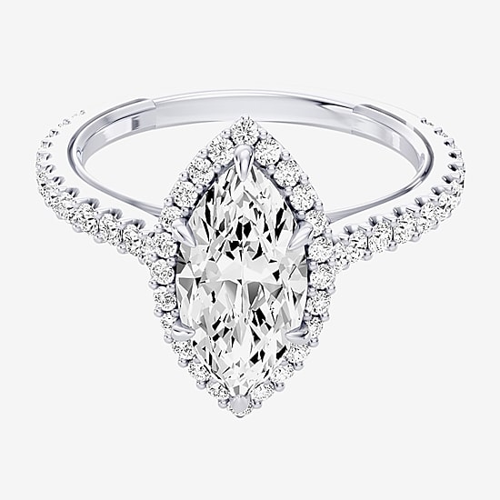 Enchanted Disney Fine Jewelry Cinderella (F / Si1) Womens 2 CT. T.W. Lab Grown White Diamond 10K Gold Marquise Cinderella Princess Side Stone Halo Engagement Ring
