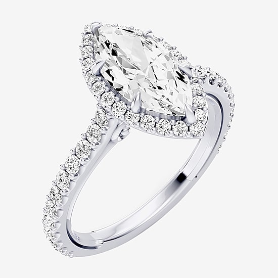 Enchanted Disney Fine Jewelry Cinderella (F / Si1) Womens 2 CT. T.W. Lab Grown White Diamond 10K Gold Marquise Cinderella Princess Side Stone Halo Engagement Ring
