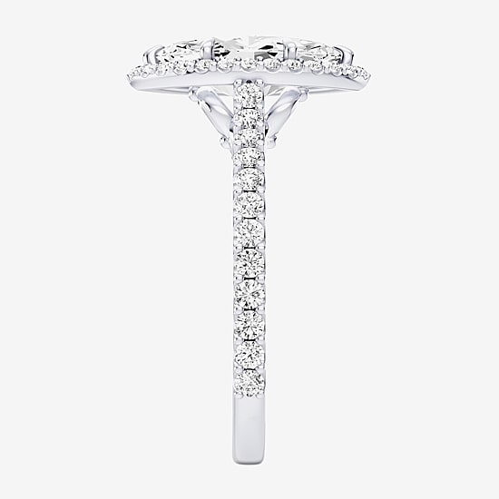 Enchanted Disney Fine Jewelry Cinderella (F / Si1) Womens 2 CT. T.W. Lab Grown White Diamond 10K Gold Marquise Cinderella Princess Side Stone Halo Engagement Ring
