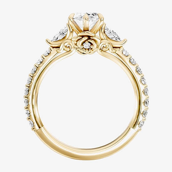 Enchanted Disney Fine Jewelry Belle (F / Si1) Womens 2 1/3 CT. T.W. Lab Grown White Diamond 10K Gold Marquise Beauty and the Beast Belle Princess Side Stone Engagement Ring