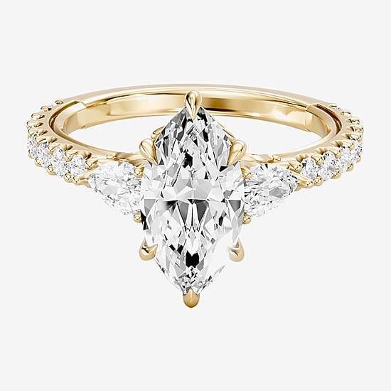 Enchanted Disney Fine Jewelry Belle (F / Si1) Womens 2 1/3 CT. T.W. Lab Grown White Diamond 10K Gold Marquise Beauty and the Beast Belle Princess Side Stone Engagement Ring