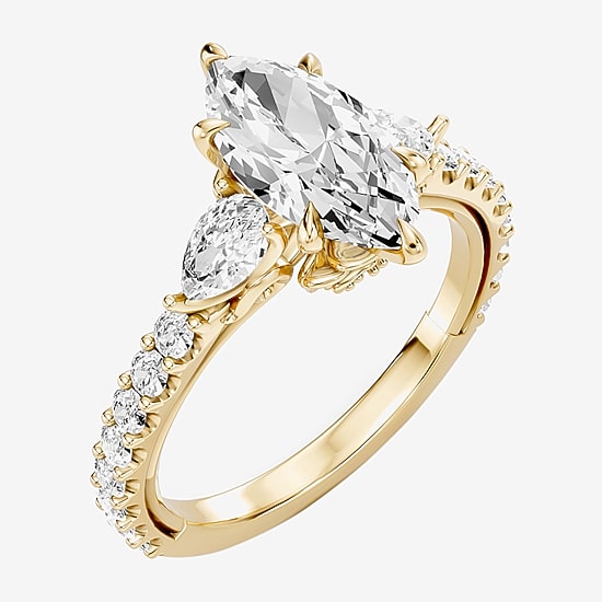 Enchanted Disney Fine Jewelry Belle (F / Si1) Womens 2 1/3 CT. T.W. Lab Grown White Diamond 10K Gold Marquise Beauty and the Beast Belle Princess Side Stone Engagement Ring