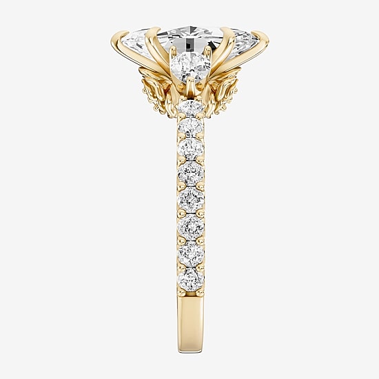 Enchanted Disney Fine Jewelry Belle (F / Si1) Womens 2 1/3 CT. T.W. Lab Grown White Diamond 10K Gold Marquise Beauty and the Beast Belle Princess Side Stone Engagement Ring