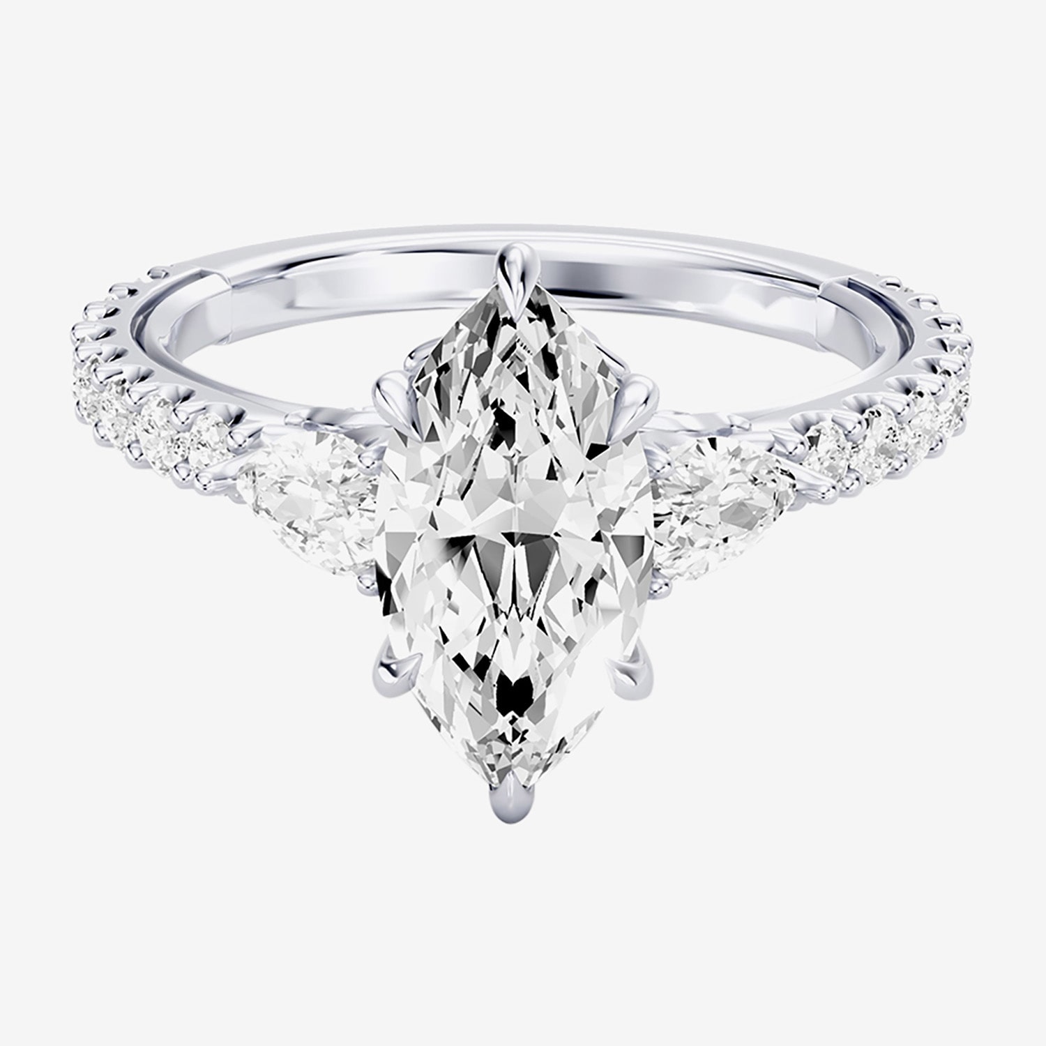 Enchanted Disney Fine Jewelry Belle (F / Si1) Womens 2 1/3 CT. T.W. Lab Grown White Diamond 10K Gold Marquise Beauty and the Beast Princess Side Stone Engagement Ring
