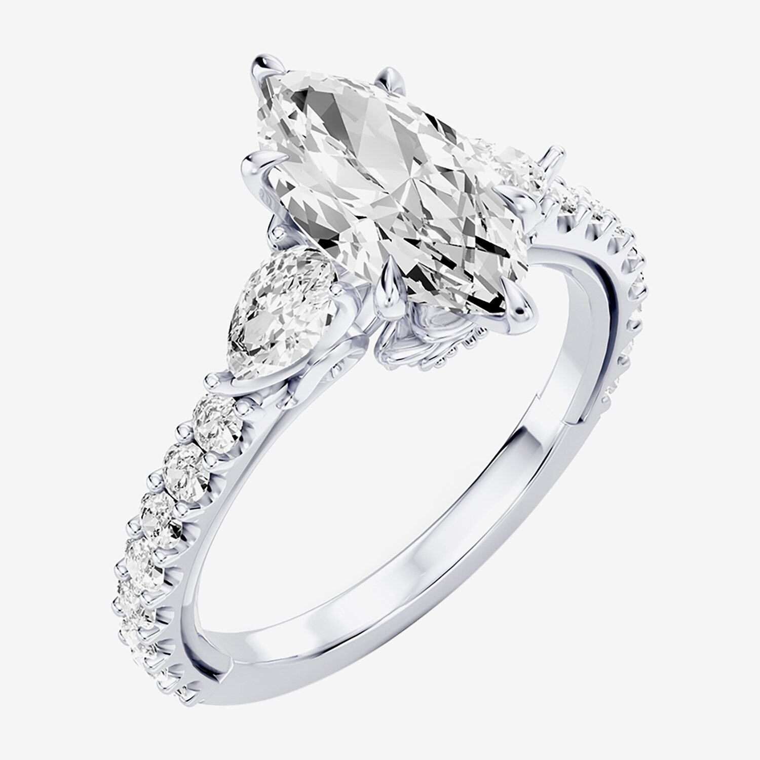 Enchanted Disney Fine Jewelry Belle (F / Si1) Womens 2 1/3 CT. T.W. Lab Grown White Diamond 10K Gold Marquise Beauty and the Beast Princess Side Stone Engagement Ring