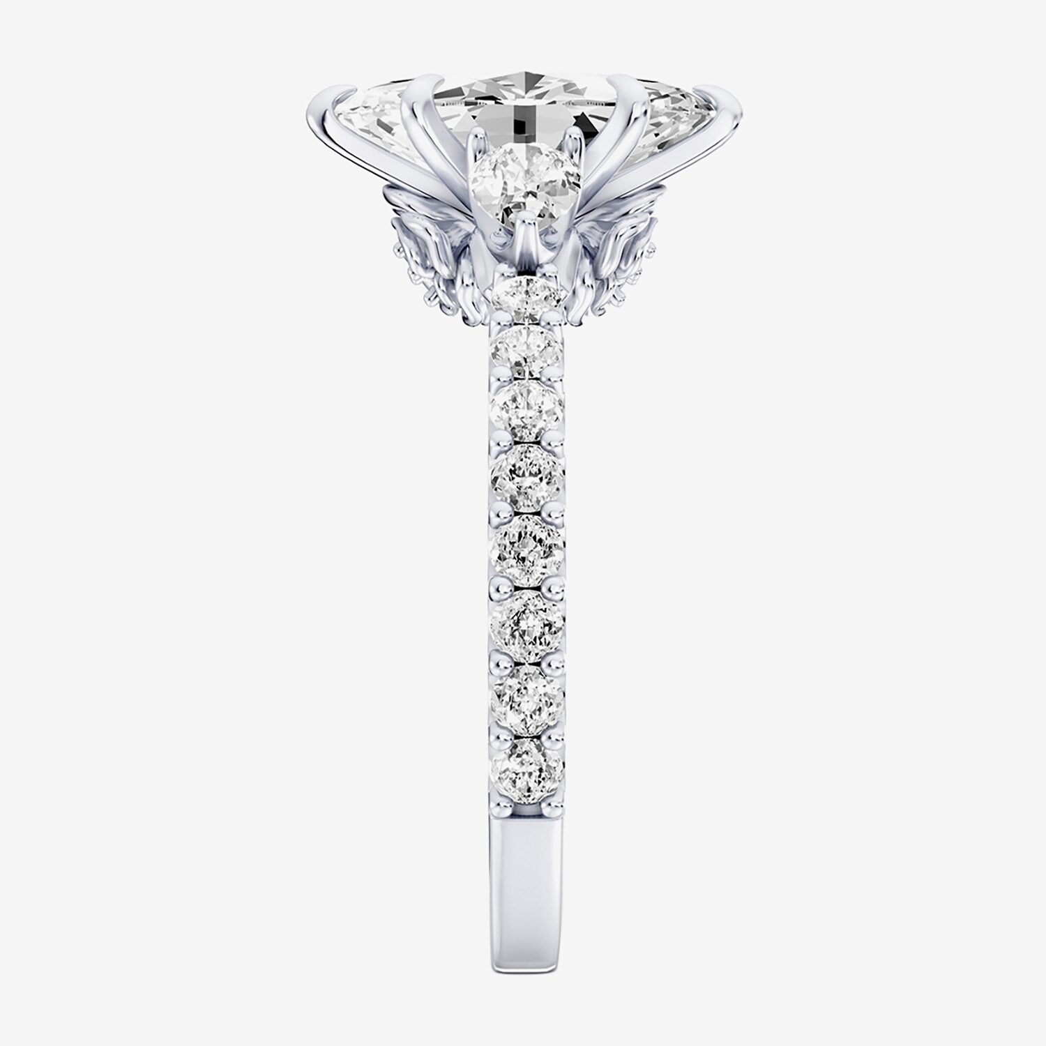 Enchanted Disney Fine Jewelry Belle (F / Si1) Womens 2 1/3 CT. T.W. Lab Grown White Diamond 10K Gold Marquise Beauty and the Beast Princess Side Stone Engagement Ring