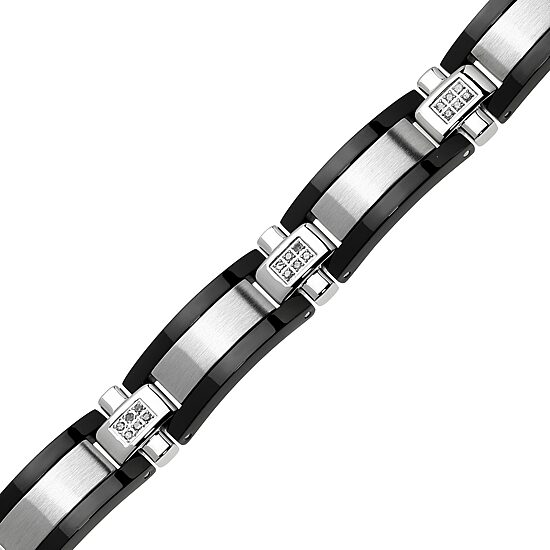 Mens ¼ CT. T.W. Diamond Stainless Steel & Black IP Link Bracelet