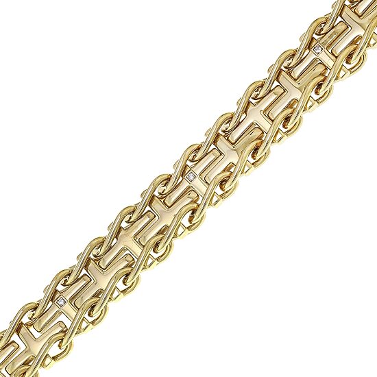 Mens Diamond-Accent Stainless Steel Railroad Cross Bracelet