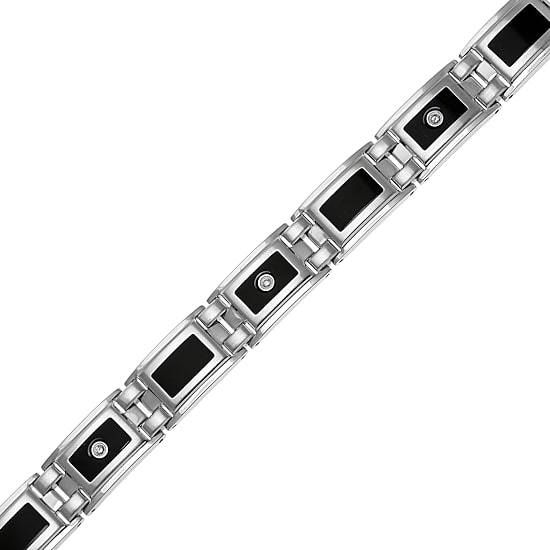 Mens 1/8 CT. T.W. Diamond Stainless Steel & Resin Link Bracelet