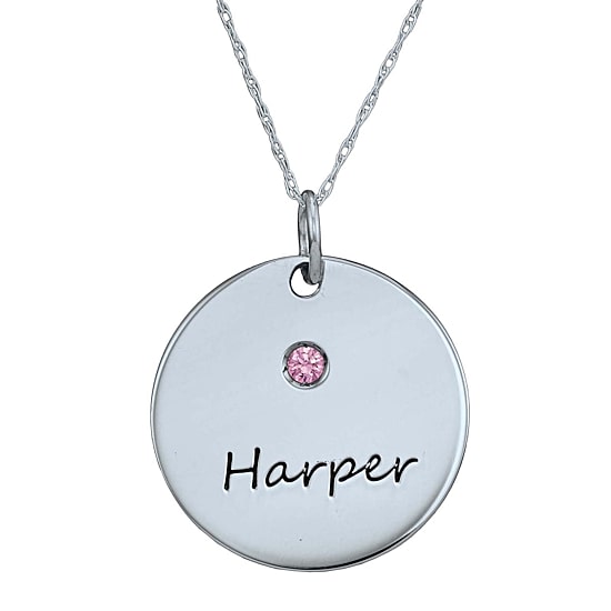  Personalized Simulated Birthstone Round Name Pendant Necklace