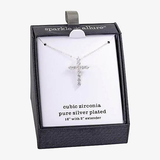 Sparkle Allure Womens Cubic Zirconia Pure Silver Over Brass Cross 16 Inch Pendant Necklace