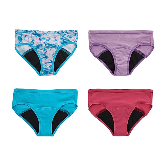 Hanes Big Kid Girls 4 Pack Period + Leak Resistant Multi-Pack Hipster Panty Gucprd