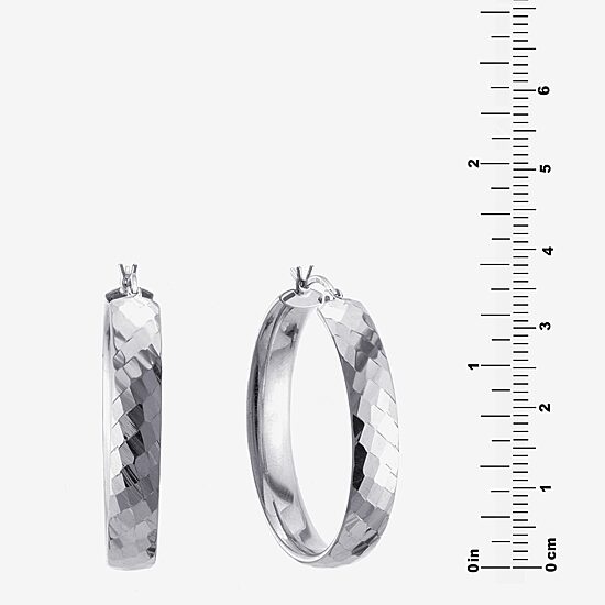 Womens Sterling Silver 35mm Round Hoop Earrings