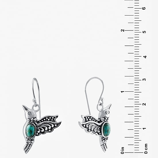 Hummingbird Womens Enhanced Blue Turquoise Sterling Silver Round Drop Earrings