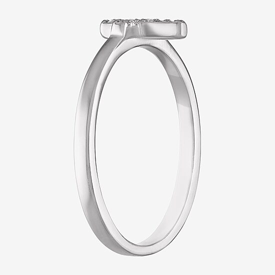 Girls White Diamond Sterling Silver Cross Delicate Cocktail Ring