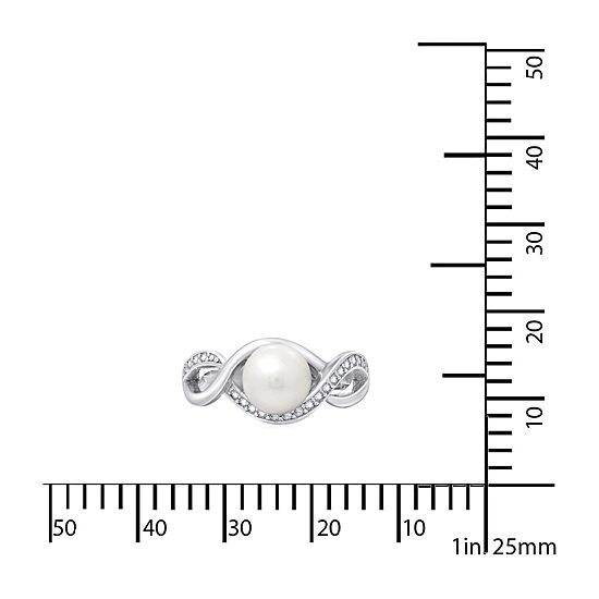 Diamonart® Cultured Freshwater Pearl and Cubic Zirconia Sterling Silver Swirl Ring
