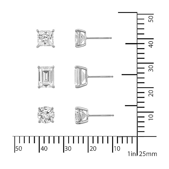 Diamonart Womens Cubic Zirconia Sterling Silver 3 Pair Earring Set