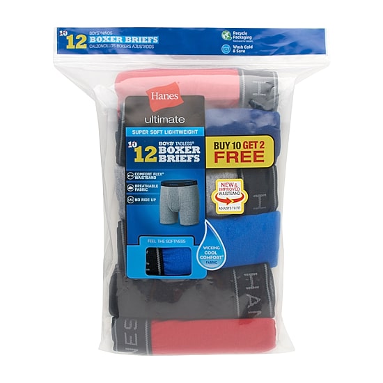 Hanes Big Boys 10+2 Boxer Briefs Bonus Pack