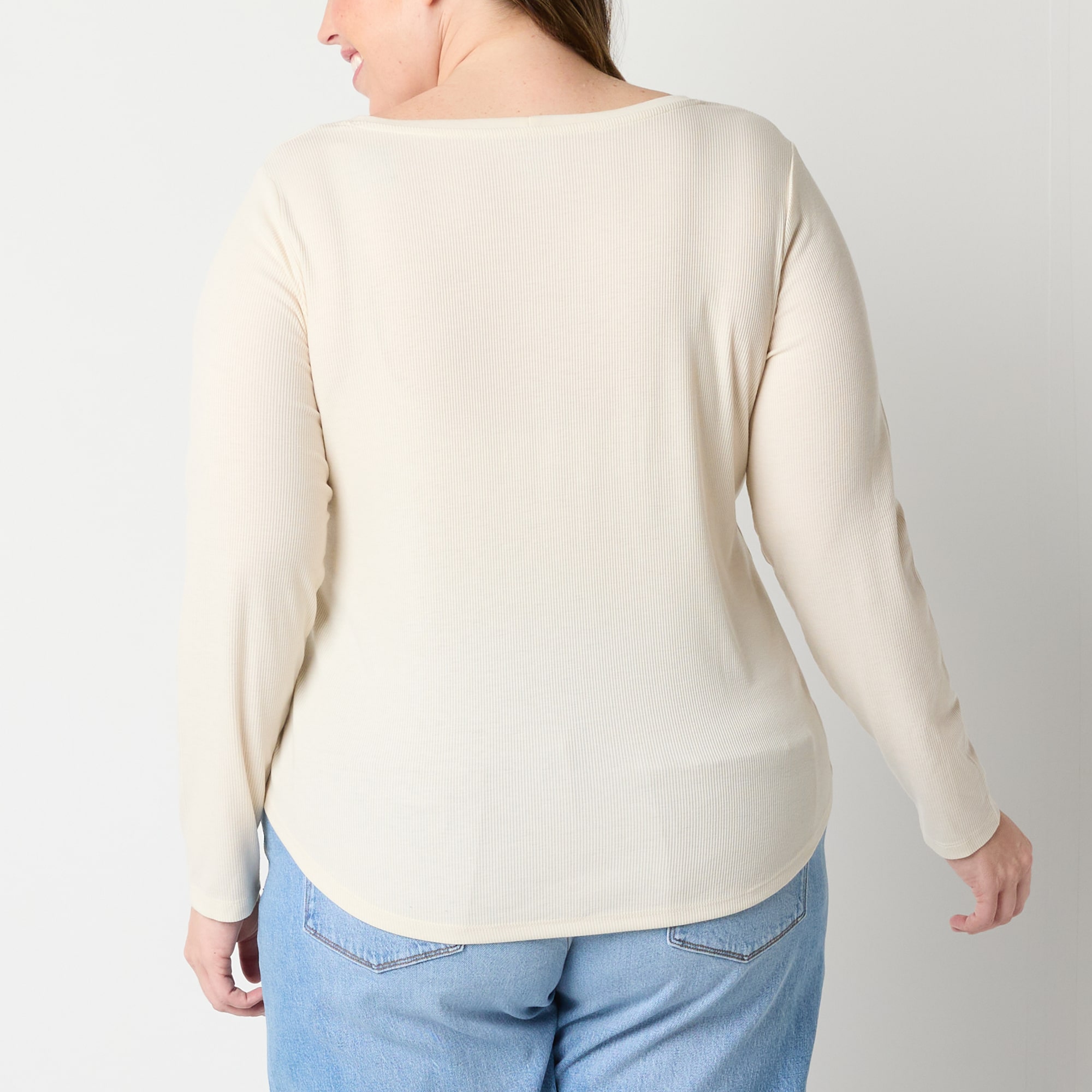 a.n.a Womens Plus Long Sleeve Henley Shirt