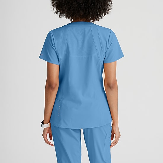 Barco One 5105 Racer 4-Pocket Womens V Neck Short Sleeve Tag Free Stretch Fabric Moisture Wicking Scrub Top