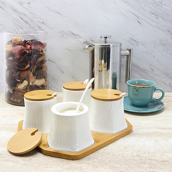 Elama Spice, Jam and Salsa Ceramic Jars with Lids & Serving Spoons