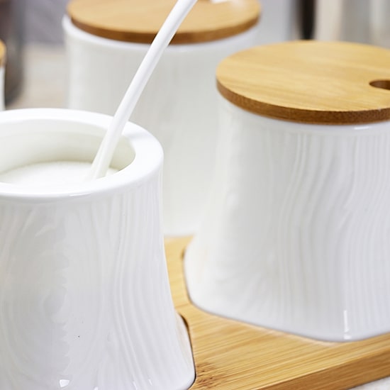 Elama Spice, Jam and Salsa Ceramic Jars with Lids & Serving Spoons
