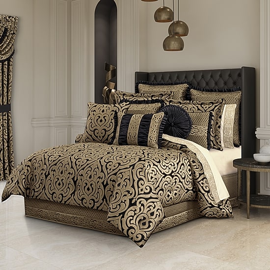 Queen Street Blythe Black & Gold 4-pc. Midweight Embellished Comforter Set