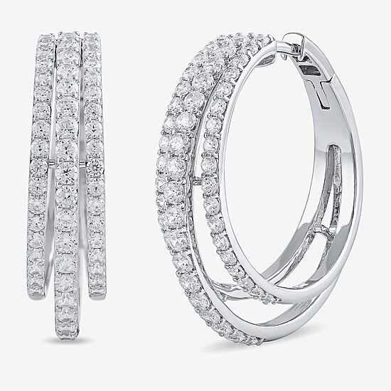Womens 2 CT. T.W. Lab Grown White Diamond 10K Gold 26.1mm Hoop Earrings