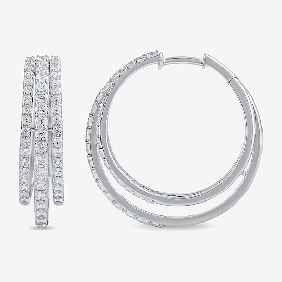 Womens 2 CT. T.W. Lab Grown White Diamond 10K Gold 26.1mm Hoop Earrings