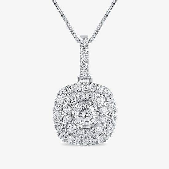 Womens 1 CT. T.W. Lab Grown White Diamond 10K Gold Cushion 18 Inch Pendant Necklace