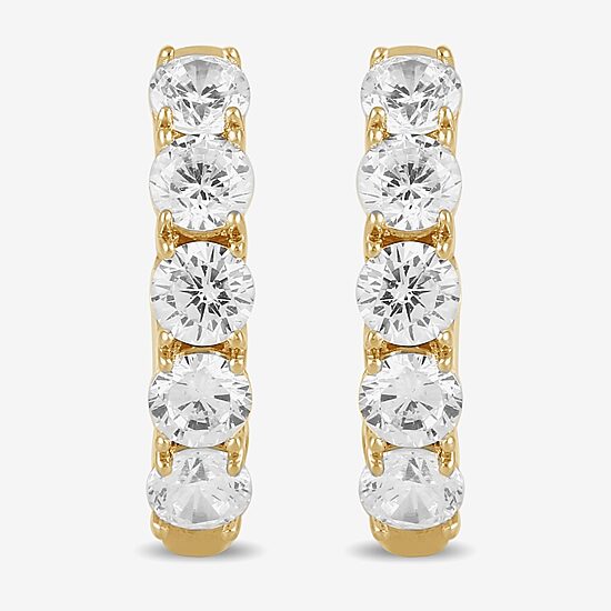 Womens 1 CT. T.W. Lab Grown White Diamond 10K Gold 14.5mm Hoop Earrings
