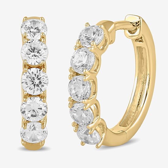 Womens 1 CT. T.W. Lab Grown White Diamond 10K Gold 14.5mm Hoop Earrings