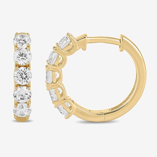 Womens 1 CT. T.W. Lab Grown White Diamond 10K Gold 14.5mm Hoop Earrings