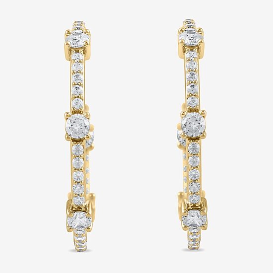 Womens 1 CT. T.W. Lab Grown White Diamond 10K Gold 25.8mm Hoop Earrings