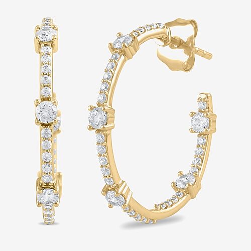 Womens 1 CT. T.W. Lab Grown White Diamond 10K Gold 25.8mm Hoop Earrings, One Size