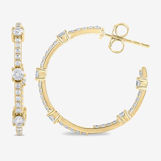 Womens 1 CT. T.W. Lab Grown White Diamond 10K Gold 25.8mm Hoop Earrings