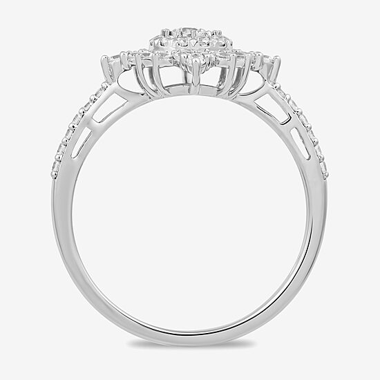Womens 1/2 CT. T.W. Lab Grown White Diamond 10K Gold Side Stone Cocktail Ring