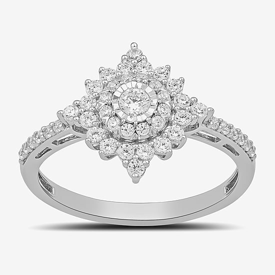 Womens 1/2 CT. T.W. Lab Grown White Diamond 10K Gold Side Stone Cocktail Ring