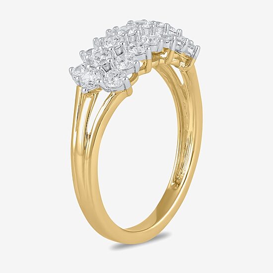 Womens 1 CT. T.W. Lab Grown White Diamond 10K Gold Cluster Cocktail Ring