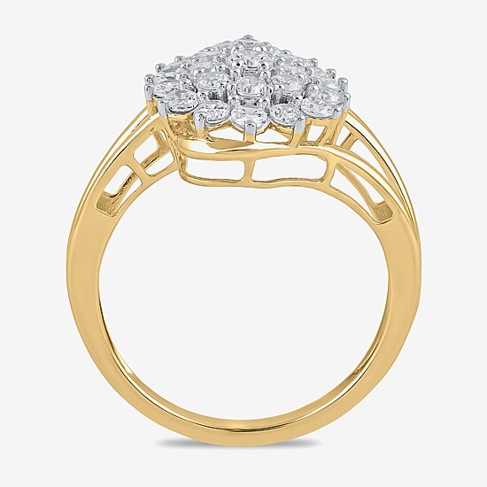 Womens 1 CT. T.W. Lab Grown White Diamond 10K Gold Cluster Cocktail Ring