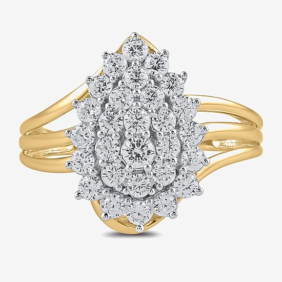 Womens 1 CT. T.W. Lab Grown White Diamond 10K Gold Cluster Cocktail Ring
