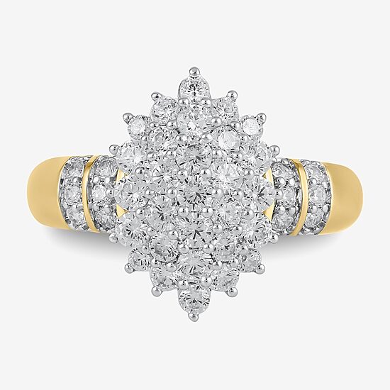 Womens 1 CT. T.W. Lab Grown White Diamond 10K Gold Cluster Side Stone Cocktail Ring